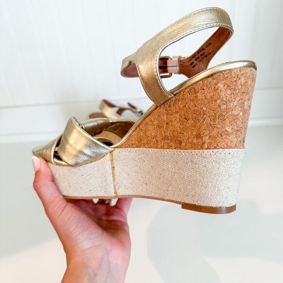 Corso Como Nani Leather Twisted Wedge Sandal Brass 9.5M - Picture 5 of 9